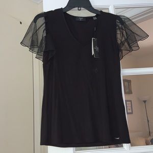 NWT Tahari statement tulle sleeve black v neck top super soft material